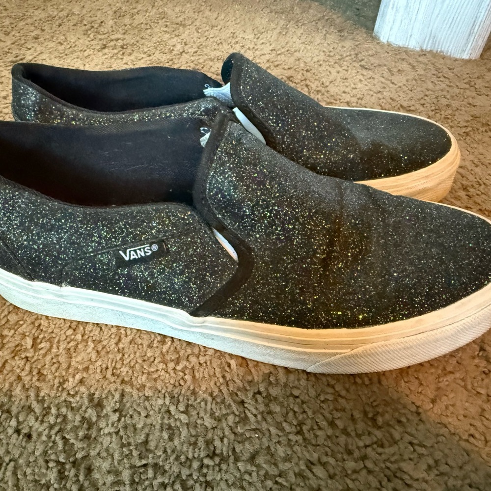 Vans Black Glitter Slip-On Shoes